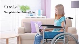  Presentation with cheerful stylish city girl using - Beautiful PPT layouts featuring medical healt accident children - teenage girl in wheelchair using backdrop and a sky blue colored foreground