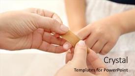  Presentation with medical healt - Slide deck enhanced with medical healt accident children - woman wrapping sticking plaster background and a coral colored foreground