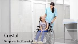  Presentation with doctor taking care of baby - Amazing slides having medical healt accident children - young female doctor taking care backdrop and a light gray colored foreground