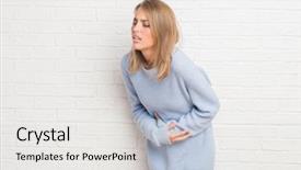  Presentation with paint white brick wall - Amazing PPT theme having medical health home model - beautiful young woman over white backdrop and a  colored foreground