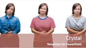  Presentation with collage - PPT theme consisting of medical health home model - collage of down sydrome woman background and a  colored foreground