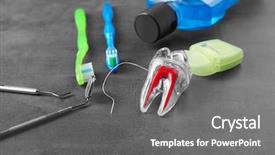  Presentation with dental instrument - PPT theme enhanced with medical health home model - dental instruments and set background and a gray colored foreground