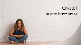  Presentation with stomach disease - Beautiful slides featuring medical health home model - middle age hispanic woman sitting backdrop and a  colored foreground