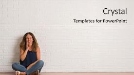  Presentation with paint white brick wall - Cool new presentation theme with medical health home model - middle age hispanic woman sitting backdrop and a sky blue colored foreground
