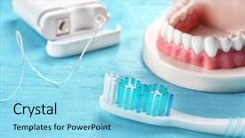  Presentation with health - PPT theme enhanced with medical health home model - toothbrush dental floss and plastic background and a arctic colored foreground