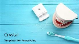  Presentation with dental floss - Amazing presentation design having medical health home model - toothbrush dental floss and plastic backdrop and a arctic colored foreground