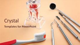  Presentation with dental instrument - Colorful slide set enhanced with medical health home model - toothbrush dental instruments and plastic backdrop and a lemonade colored foreground