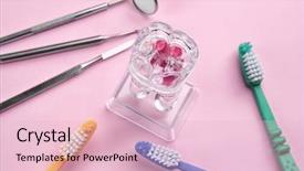  Presentation with dental instrument - Colorful presentation theme enhanced with medical health home model - toothbrushes dental instruments and tooth backdrop and a lemonade colored foreground