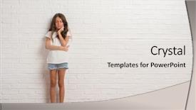  Presentation with paint white brick wall - Beautiful PPT layouts featuring medical health home model - young hispanic kid stading backdrop and a light gray colored foreground