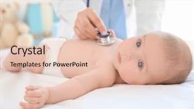  Presentation with baby doctor - Slide deck enhanced with medical heart - doctor examining little baby background and a lemonade colored foreground