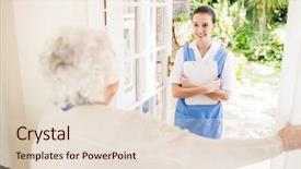  Presentation with patient centered home - Slide deck enhanced with medical help - doctor checking patients health background and a  colored foreground