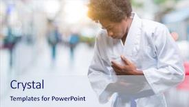  Presentation with stomach disease - Colorful slide deck enhanced with medical helt - afro american man wearing karate backdrop and a sky blue colored foreground