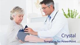  Presentation with blood pressure - Amazing PPT theme having medical helt - male doctor tying blood pressure backdrop and a sky blue colored foreground