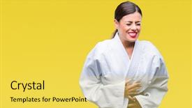  Presentation with karate - Audience pleasing theme consisting of medical helt - young beautiful woman wearing karate backdrop and a yellow colored foreground