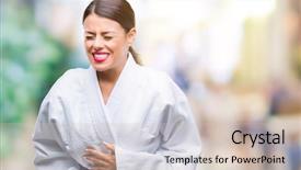  Presentation with karate - Cool new slide deck with medical helt - young beautiful woman wearing karate backdrop and a soft green colored foreground