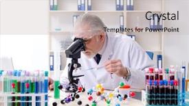  Presentation with molecular biology lab - Presentation enhanced with medical hematologist - old male chemist working background and a light gray colored foreground
