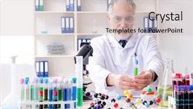  Presentation with chemist - Presentation theme with medical hematologist - old male chemist working background and a  colored foreground