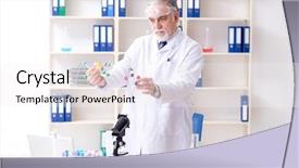  Presentation with chemist - Colorful presentation enhanced with medical hematologist - old male chemist working backdrop and a white colored foreground