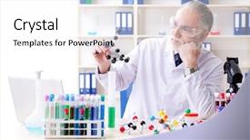  Presentation with chemist - Presentation featuring medical hematologist - old male chemist working background and a white colored foreground