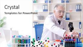  Presentation with lab - Presentation theme consisting of medical hematologist - old male chemist working background and a  colored foreground