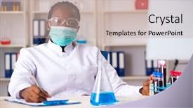  Presentation with chemist - Presentation theme with medical hematologist - young black chemist working background and a soft green colored foreground