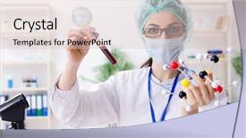  Presentation with worried young female college student - Slide set with medical hematologist - young female chemist working background and a lemonade colored foreground