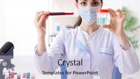  Presentation with lab google - Cool new slide deck with medical hematologist - young female chemist working backdrop and a light blue colored foreground