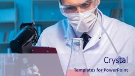  Presentation with hematology - Beautiful slides featuring medical hematology - chemistry assistant working backdrop and a sky blue colored foreground