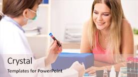  Presentation with blood test - Colorful presentation theme enhanced with medical hematology - young beautiful woman during blood backdrop and a lemonade colored foreground