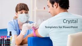  Presentation with blood test - Amazing PPT layouts having medical hematology - young patient during blood test backdrop and a sky blue colored foreground