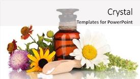  Presentation with tablets - Beautiful PPT theme featuring medical herbs - medicine bottle with tablets backdrop and a white colored foreground