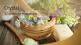  Presentation with medical spa - Colorful theme enhanced with medical herbs - natural herbal products spa cosmetics backdrop and a coral colored foreground