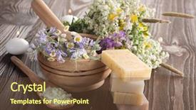  Presentation with medical spa - PPT layouts with medical herbs - natural herbal spa products handmade background and a tawny brown colored foreground