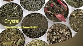  Presentation with tea variety - Cool new presentation theme with medical herbs - variety of green tea backdrop and a tawny brown colored foreground