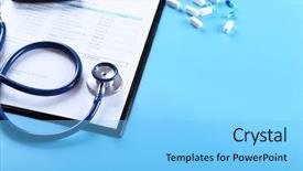  Presentation with workplace - PPT layouts featuring medical history - doctor workplace close up background and a light blue colored foreground