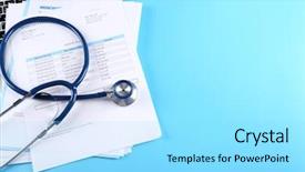  Presentation with workplace - Presentation design having medical history - doctor workplace close up background and a  colored foreground