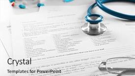  Presentation with workplace - Colorful presentation theme enhanced with medical history - doctor workplace close up backdrop and a  colored foreground