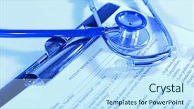  Presentation with clipboard stethoscope - PPT theme with medical history on clipboard with stethoscope on light background background and a sky blue colored foreground