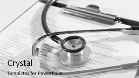  Presentation with clipboard stethoscope - PPT theme consisting of medical history on clipboard with stethoscope on light background background and a light gray colored foreground
