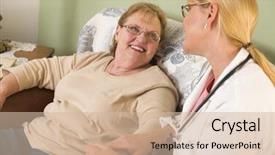  Presentation with nurse - Cool new PPT theme with medical home care - happy smiling doctor or nurse backdrop and a  colored foreground