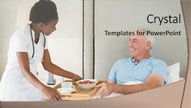  Presentation with nurse care - Beautiful presentation theme featuring medical home care - nurse serving breakfast to senior backdrop and a light gray colored foreground