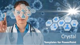  Presentation with medical technology - Theme consisting of medical-icons-against-caucasian-female background and a teal colored foreground