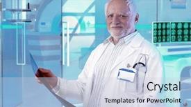  Presentation with imaging - Presentation theme enhanced with medical imaging center - experienced white-haired male doctor checking background and a lemonade colored foreground