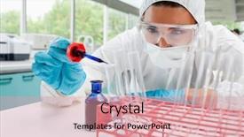  Presentation with test tube laboratory - Cool new presentation theme with medical industry - protected cute female scientist dropping backdrop and a coral colored foreground