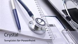  Presentation with desk - Audience pleasing theme consisting of medical information - stethoscope on desk backdrop and a light blue colored foreground