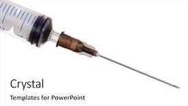  Presentation with needle - PPT theme featuring medical injection - 5ml syringe and needle isolated background and a  colored foreground