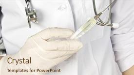  Presentation with waiter hand in white glove - Colorful slides enhanced with medical injection - syringe in a hand is backdrop and a lemonade colored foreground