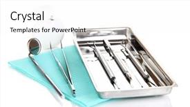  Presentation with tools - Cool new PPT layouts with medical instruments - dentist tools isolated on white backdrop and a  colored foreground