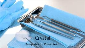  Presentation with medical instruments - Presentation featuring medical instruments - dentist tools on grey table background and a  colored foreground