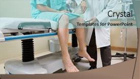  Presentation with medical hammer - Presentation theme featuring medical instruments - low section of neurologist examining background and a light blue colored foreground